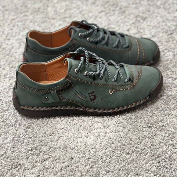 Men's NWT Green & Brown Piping Fashion Sneakers Size 11 - Picture 2 of 4